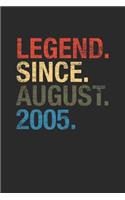 Legend Since August 2005: Dotted Bullet Grid Notebook / Journal (6 X 9) - August Birthday Gift and August Anniversary Gift