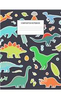 Composition Notebook: Cute Jurassic Dinosaur Wide Ruled Composition Notebook for Kids, Large Size