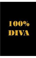 100% Diva: Lovely sassy notebook for a sassy lady. Ideal gift, fun, fashionable, purse-sized, great projectile.