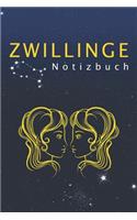 Zwillinge Notizbuch: Astrologie Sternzeichen Notizen &#9116;120 cremefarben &#9116;Liniert &#9116; 6 x 9