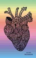 Dot Grid Notebook: Anatomical Heart with Colorful Rainbow Background, 100 sheets / 200 pages, 5 inches x 8 inches, Cream Colored Pages, Gloss Cover