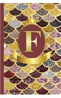 Letter F Notebook: Initial F Monogram Blank Lined Notebook Journal Rose Pink Gold Mermaid Scales Design Cover