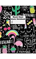 Blank Sheet Music Notebook: Easy Blank Staff Manuscript Book Large 8.5 X 11 Inches Musician Paper Wide 12 Staves Per Page for Piano, Flute, Violin, Guitar, Trumpet, Drums, Cell