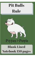 Pit Bulls Rule Blank Lined Notebook 6 X 9 150 Pages