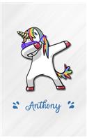 Anthony A5 Lined Notebook 110 Pages: Funny Blank Journal For Personalized Dabbing Unicorn Family First Name Middle Last. Unique Student Teacher Scrapbook/ Composition Great For Home Sch