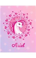 Ariel: Unicorn Large Blank Primary Handwriting Learn to Write Practice Paper for Girls - Creative Pink Purple Magical Horse Personalized Letter A Initial C