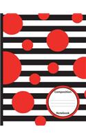 Black White Stripe Red Circles Composition Notebook