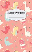 Dinosaur Girl Composition Notebook: Cute Pink Blank Lined Dinosaur Girl Journal to Write in Pretty Baby Dinosaur Notebook for Elementary and Middle School Beautiful Yellow Red Dinosaur