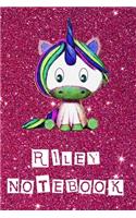 Riley Notebook: Cute sparkly unicorn gifts for girls On Pink Glitter Effect Background: Lined Journal Notebook for Women & Girls / 110 pages, Soft Cover, Matte Fini
