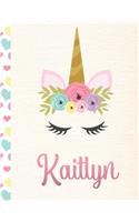 Kaitlyn: Personalized Unicorn Sketchbook For Girls With Pink Name - 8.5x11 110 Pages. Doodle, Sketch, Create!
