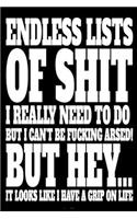 Endless lists of shit I really need to do but can't be fucking arsed. But hey... it looks like I have a grip on life.
