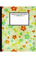 Unruled Composition Notebook 8" x 10".120 Pages.Floral Wallpaper Vintage Pattern