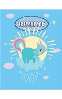 Sketchbook: Unicorn On The Blue Cover and Blank Pages, Extra large (8.5 x 11) inches, 110 pages, White paper, Sketch, Draw and Paint(5 Unicorn Notebook)