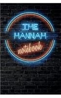 The HANNAH Notebook: Vintage Blank Ruled Personalized & Custom Neon Sign Name Dotted Notebook Journal for Girls & Women. Wall Background. Funny Desk Accessories. Retro B