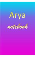 Arya: Blank Notebook - Wide Ruled Lined Paper Notepad - Writing Pad Practice Journal - Custom Personalized First Name Initial A Blue Purple Gold - Taking 