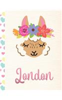 London: Personalized Llama Sketchbook For Girls With Pink Name - 8.5x11 110 Pages. Doodle, Draw, Sketch, Create!