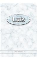 Luis - Lined Notebook: College Ruled Blank Pages Plus Extra Date Neutral Calendar (12 Months) and Notepad Sketch Designs. Cover Print White Marble Background with Silver-I