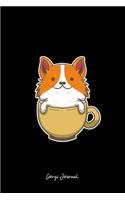 Corgi Journal: Lined Journal - Corgi Tea Cup Cute Blue Pet Dog Lover Gift - Black Ruled Diary, Prayer, Gratitude, Writing, Travel, Notebook For Men Women - 6x9 120