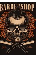 Barber Shop Skull with roses - Hipster Notebook
