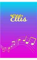 Ellis: Sheet Music Note Manuscript Notebook Paper - Pink Blue Gold Personalized Letter E Initial Custom First Name Cover - Musician Composer Instrument Com