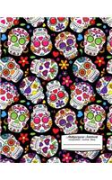 Multipurpose Notebook Composition Journal Diary: Colorful Sugar Skulls with Flowers on Black Background - 8.5 X 11 - Composition Book for School or Activities, Softcover, College Ruled, 150 Pages (