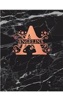 Angelina: Personalized Dot Grid Bullet Notebook for Women or Girls. Monogram Initial A. Black Marble & Rose Gold Cover. 8.5 x 11 110 Pages Dotted Journal Diar