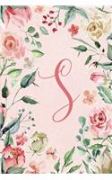 Notebook 6"x9" - Initial S - Pink Green Floral Design