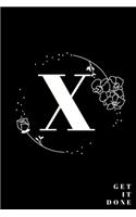 Simple Black Initial Letter X Notebook with Rose Floral Journal for Women, Girls Birthday Gift and School