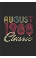 Classic August 1988: Blank Lined Notebook / Journal (6 X 9 -120 Pages) - August Birthday Gift Idea