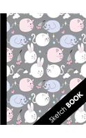 Sketch Book: Large Blank Sketchbook For Her or Him: Perfect For Sketching Drawing and Crayon Coloring (Awesome Kawai Pig Elephant Rabbit and Cat Cover)