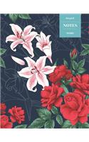 Dot Grid Notes 110 Pages: Vintage Floral Premium Notebook for Professionals and Students, Teachers and Writers - Bright Red Roses and Pink Lilies Pattern