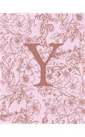 Y: Monogram Initial Notebook For Women And Girls-Pink And Brown Floral-120 Pages 8.5 x 11