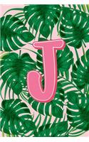 J: Letter J Monogram Green & Pink Palm Tree Fronds Notebook & Journal