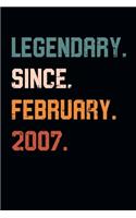Blank Lined Journal, Notebook, Diary, Planner - Legendary Since February 2007 - 12th Birthday Gift For 12 Years Old Boys and Girls born in February