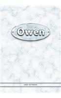 Owen - Lined Notebook: College Ruled Blank Pages Plus Extra Date Neutral Calendar (12 Months) and Notepad Sketch Designs. Cover Print White Marble Background with Silver-I