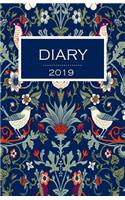 Diary 2019: Blank Diary/Journal 150 Pages William Morris Inspired Strawberry Thief (Blue)