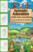 Libro para colorear de animales lindos para niños de 2 a 4 años, de 4 a 8 años, niños y niñas, páginas para colorear divertidas, fáciles y relajantes para los amantes de los animales