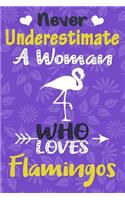 Never Underestimate a Woman Who Loves Flamingos Journal