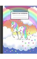 Composition Notebook: Unicorns Lovers Glossy Cover Wide Ruled Blank Lined Soft Cover Girls Kids Elementary School Journal Paper 7.44 x 9.69 Inches 110 Pages