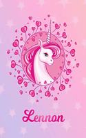 Lennon: Unicorn Large Blank Primary Sketchbook Paper - Pink Purple Magical Horse Personalized Letter L Initial Custom First Name Cover - Drawing Sketch Book