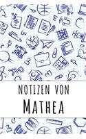 Notizen von Mathea: Kariertes Notizbuch mit 5x5 Karomuster für deinen personalisierten Vornamen