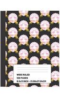 Composition Notebook: Flamingo Themed Journal (Large 8.5x11 Inch 21.59x27.94 cm) Wide Ruled Lined Paper 120 Blank Pages (WHITE&PINK&BLACK&YELLOW Design)