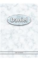 Daniel - Lined Notebook: College Ruled Blank Pages Plus Extra Date Neutral Calendar (12 Months) and Notepad Sketch Designs. Cover Print White Marble Background with Silver-I