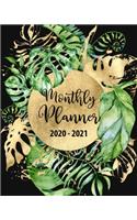 2020-2021 Monthly Planner: Leaves and Gold Design - Two Year Monthly Planner from January 2020 to December 2021 Calendar - 24 Months with US Holidays - 2 Year Schedule and Org