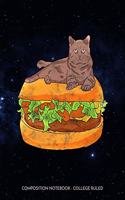 Composition Notebook: Galaxy Cat on Cheeseburger College Ruled Blank Journal