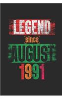 Legend Since August 1991: Blank Lined Notebook - Journal 28th Birthday for Woman and Men