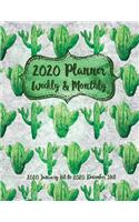 2020 Monthly Planner Cactus Patterns White Marble