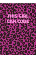 This Girl Can Code: Pink Leopard Print Notebook With Funny Text On The Cover (Animal Skin Pattern). College Ruled (Lined) Journal. Wild Cat Theme with Cheetah Fur Desig