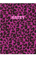 Katey: Personalized Pink Leopard Print Notebook (Animal Skin Pattern). College Ruled (Lined) Journal for Notes, Diary, Journaling. Wild Cat Theme Design wi