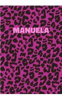 Manuela: Personalized Pink Leopard Print Notebook (Animal Skin Pattern). College Ruled (Lined) Journal for Notes, Diary, Journaling. Wild Cat Theme Design wi